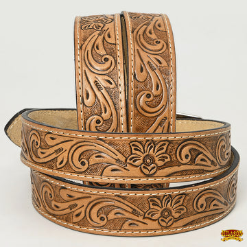 HILASON Western Genuine Leather Belt for Men Women Cowboy Cowgirl Handmade Unisex Full Grain Heavy Duty Floral Tooled Belt